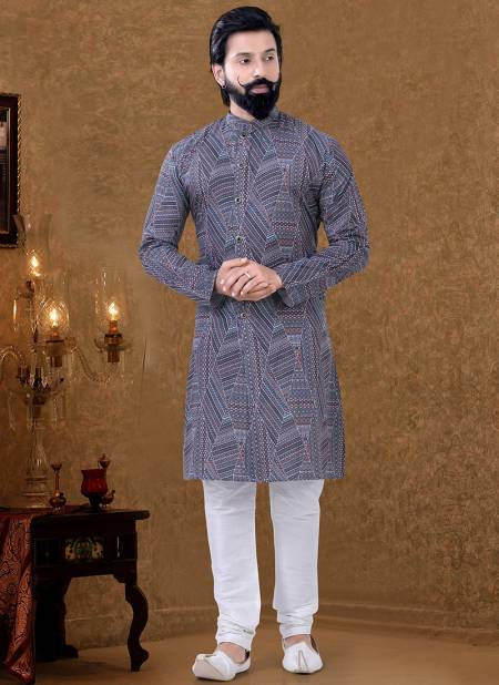 Black Colour New Printed Ethnic Wear Cotton Mens Kurta Pajama Collection KS 1524